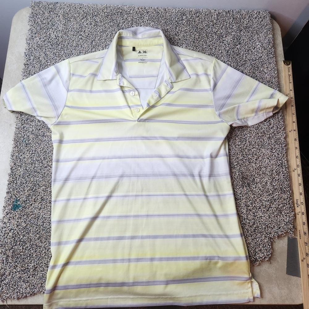 NICE MENS Small GOLF SHIRT ADIDAS YELLOW GRAY WHITE‎  CLIMACOOL